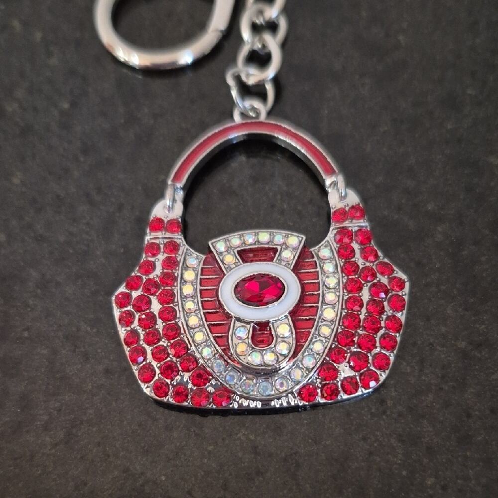 Purse Shaped Bag Charm Key Charm Red and Silver Handbag Keychain - Picture 2 of 8